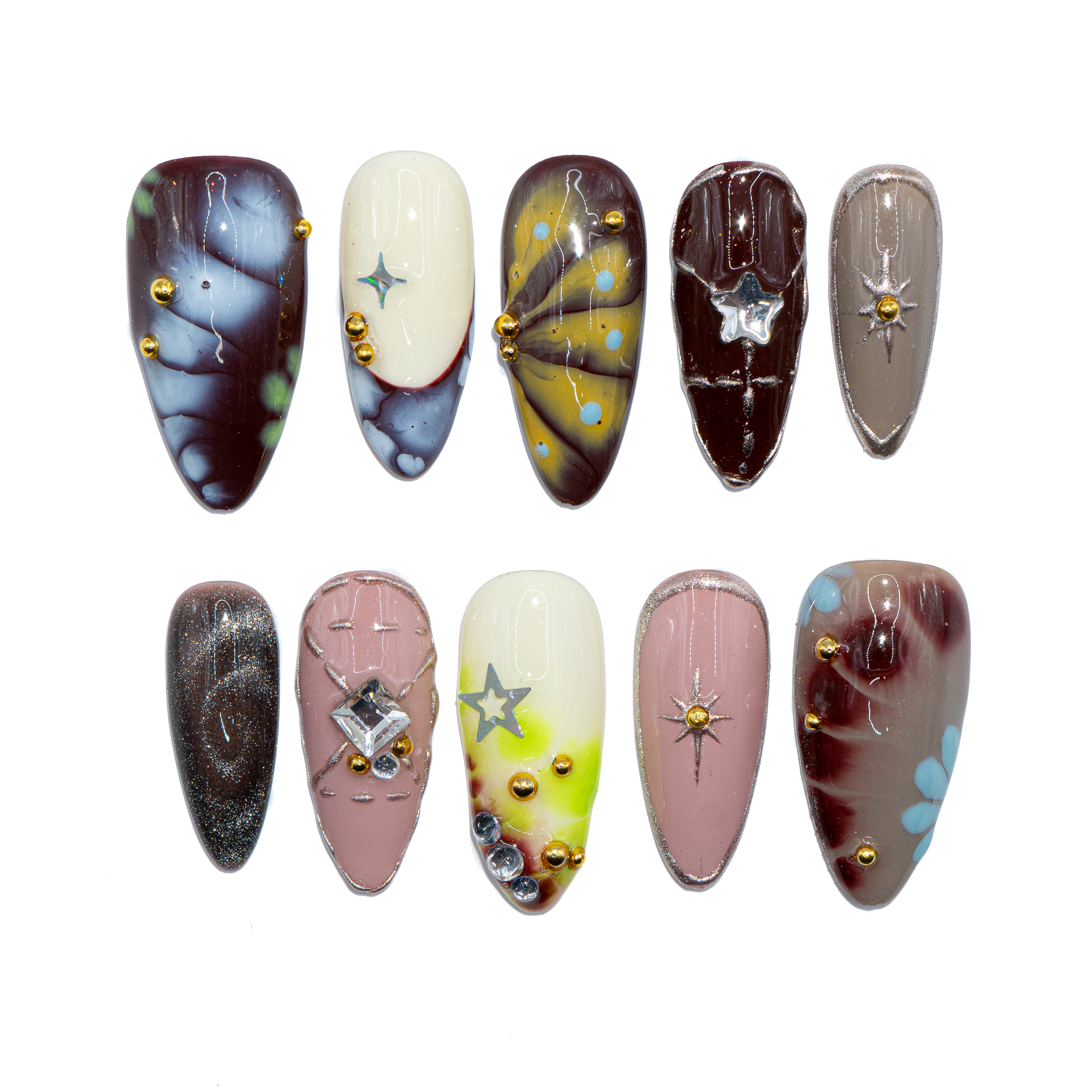 Starfall Dream floral press-on nails by Handora
