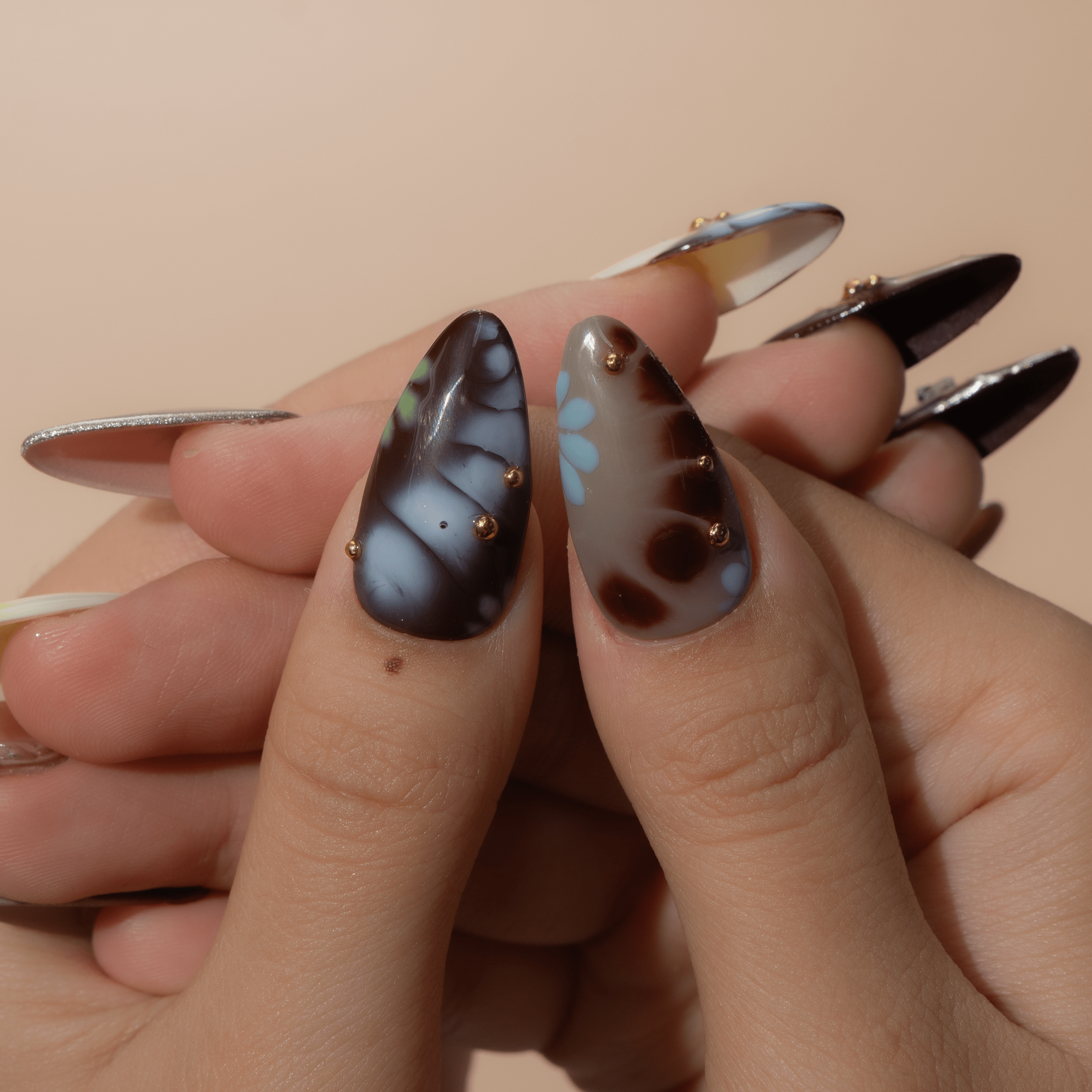 Starfall Dream floral nail design – handmade press-on nails by Handora