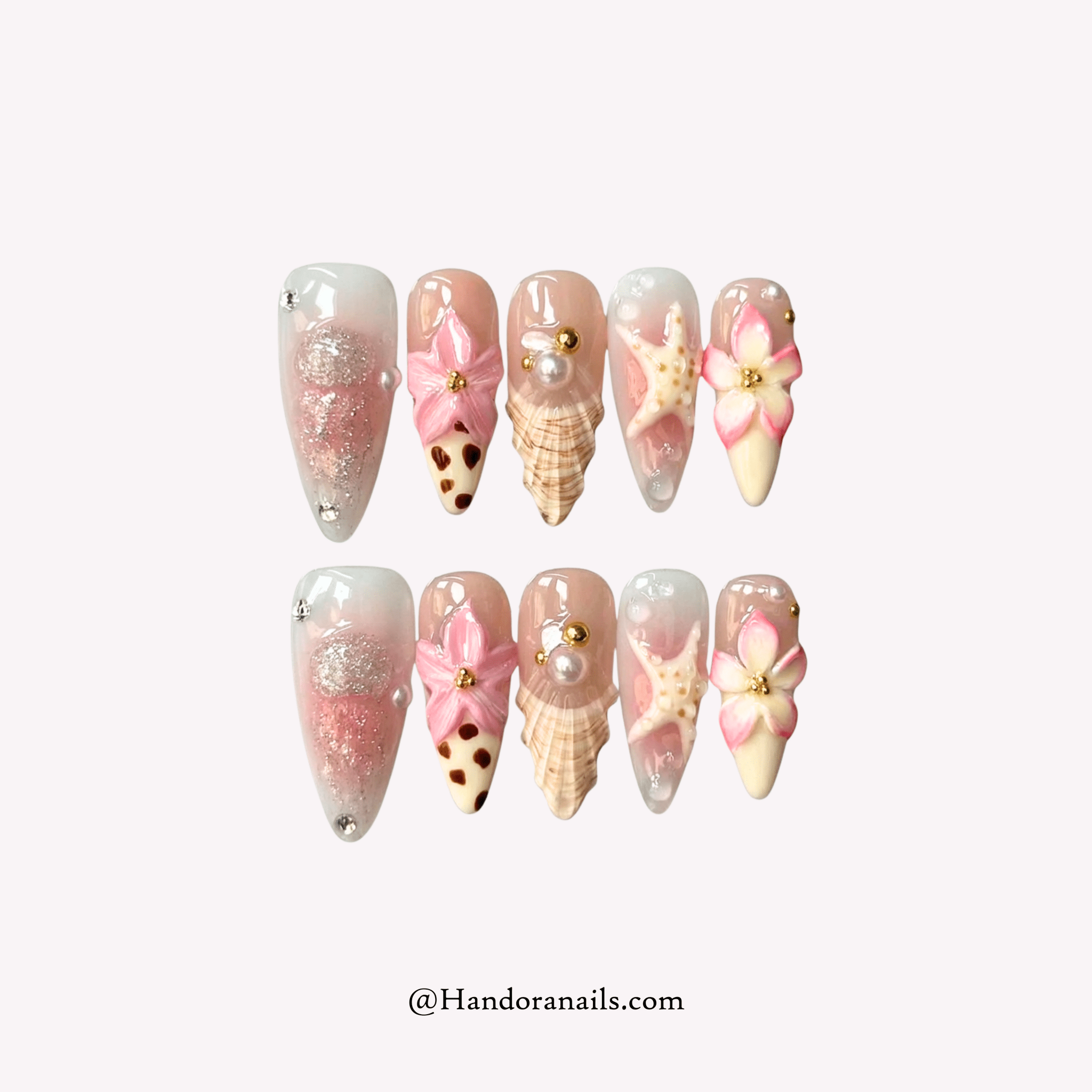 Starfish Dream floral press-on nails by Handora