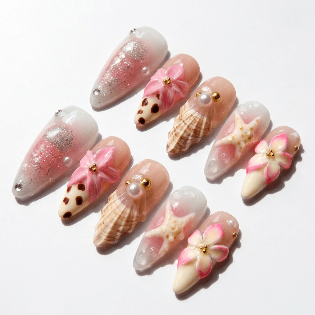 Starfish Dream full press-on nail set – sizes XS–L by Handora