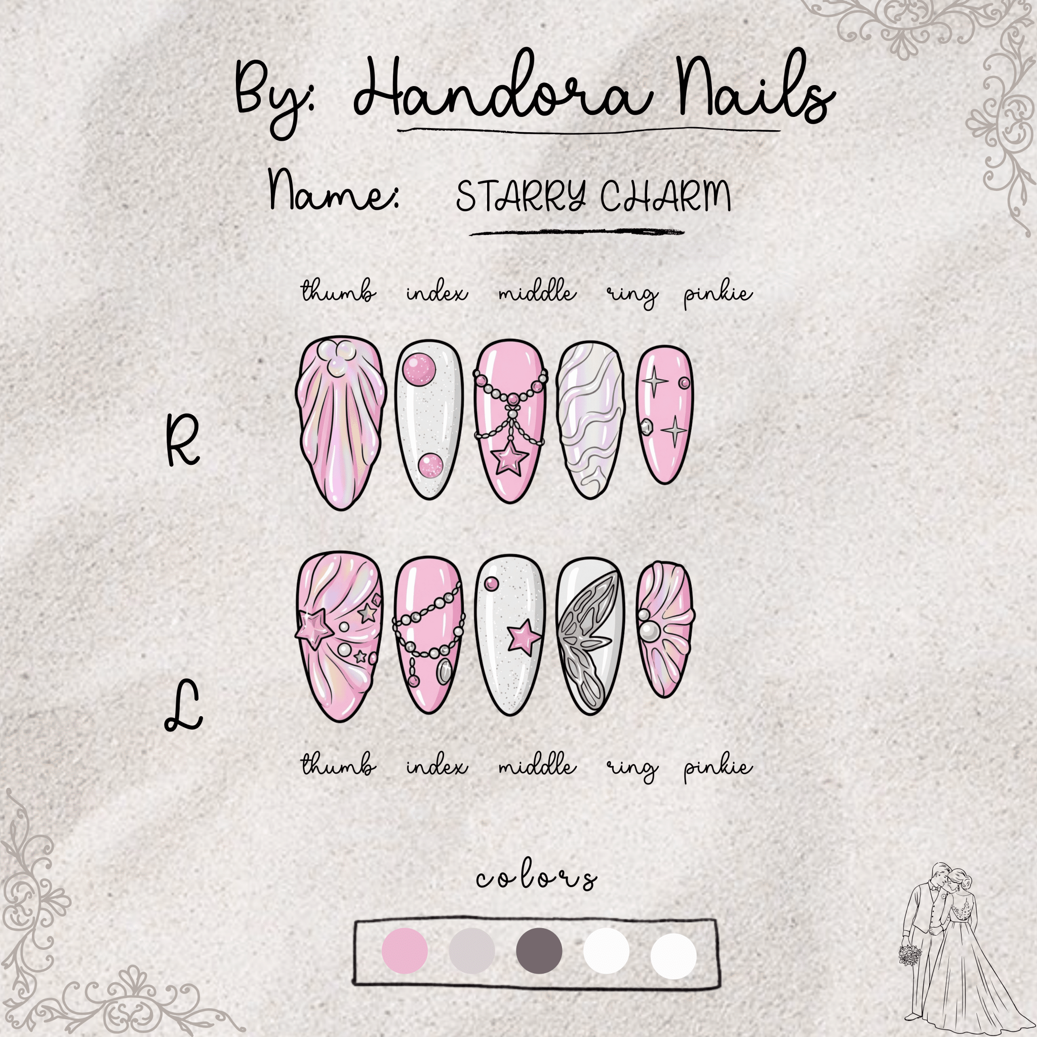 Starry Charm press-on nails – design close-up by Handora