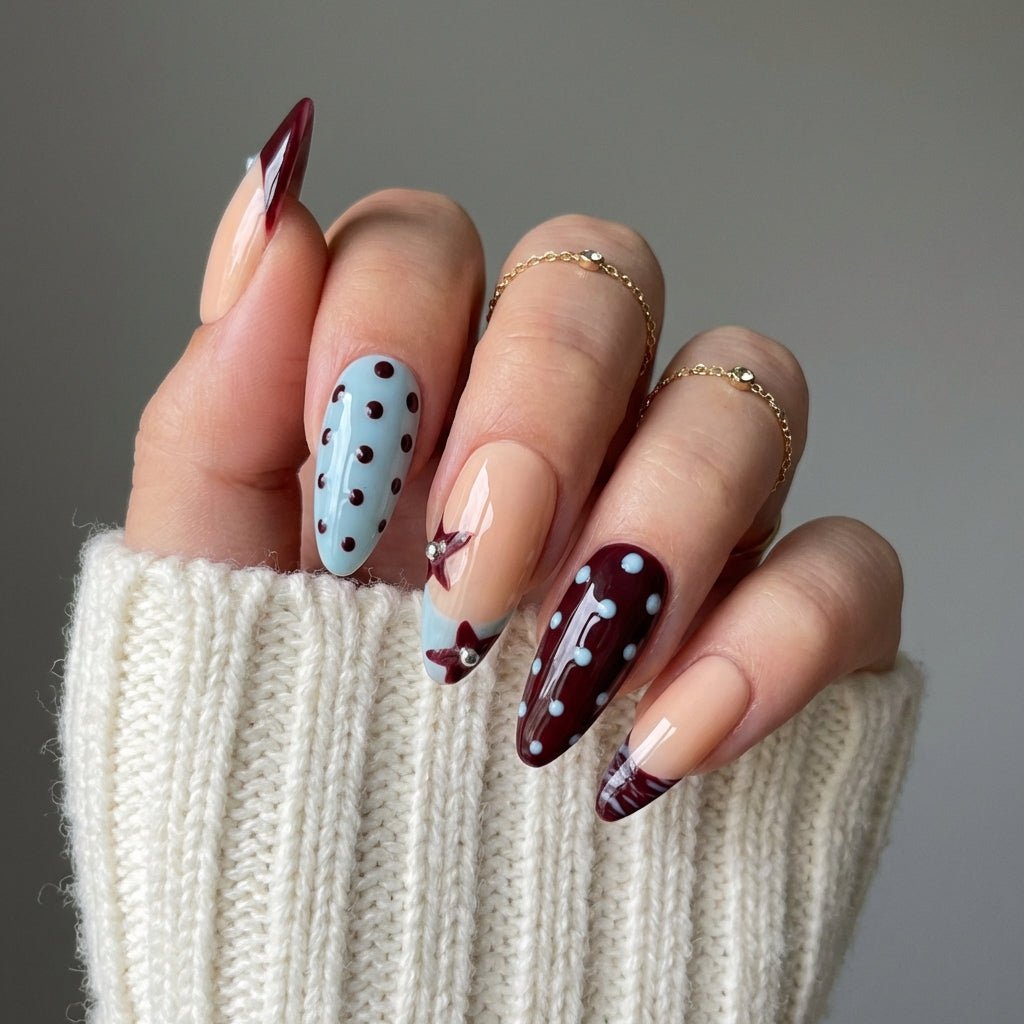 Starry Dot Chic press-on nails – hand-painted reusable gel set by Handora