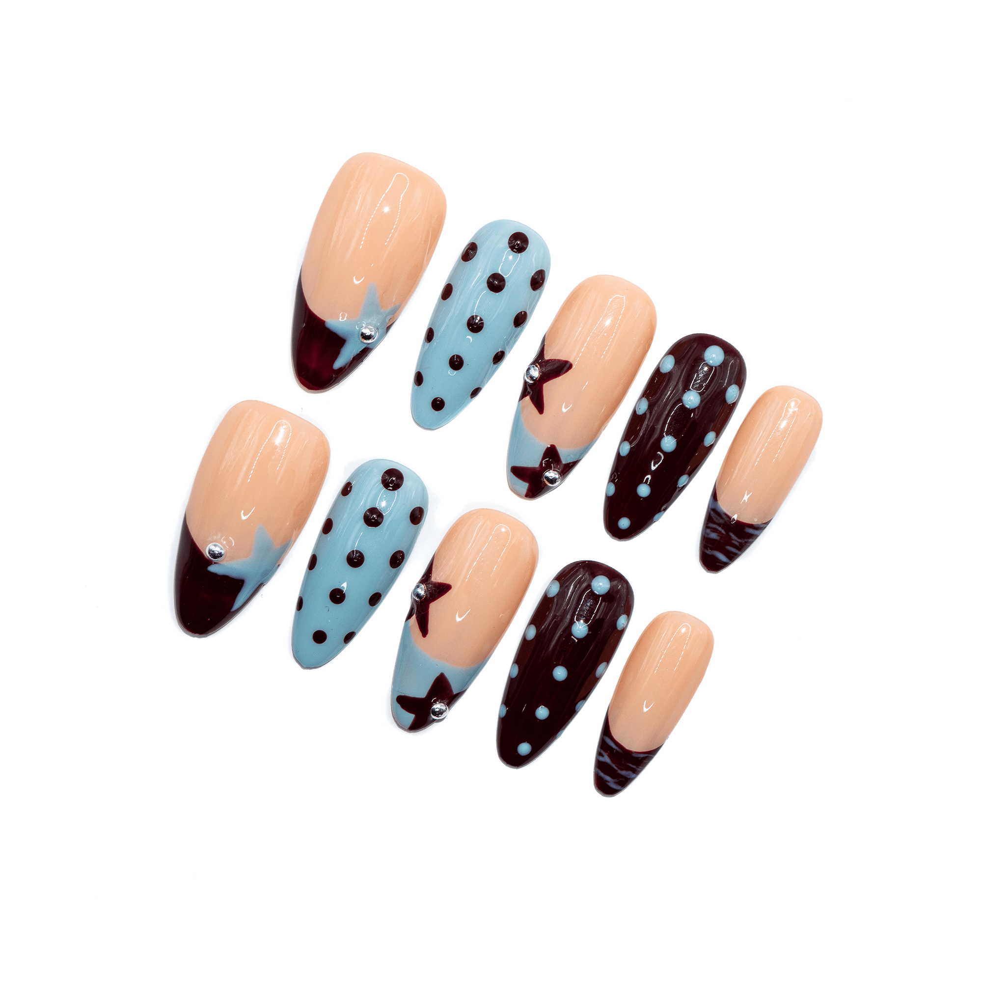 Starry Dot Chic polka dot nail design – handmade press-on nails by Handora