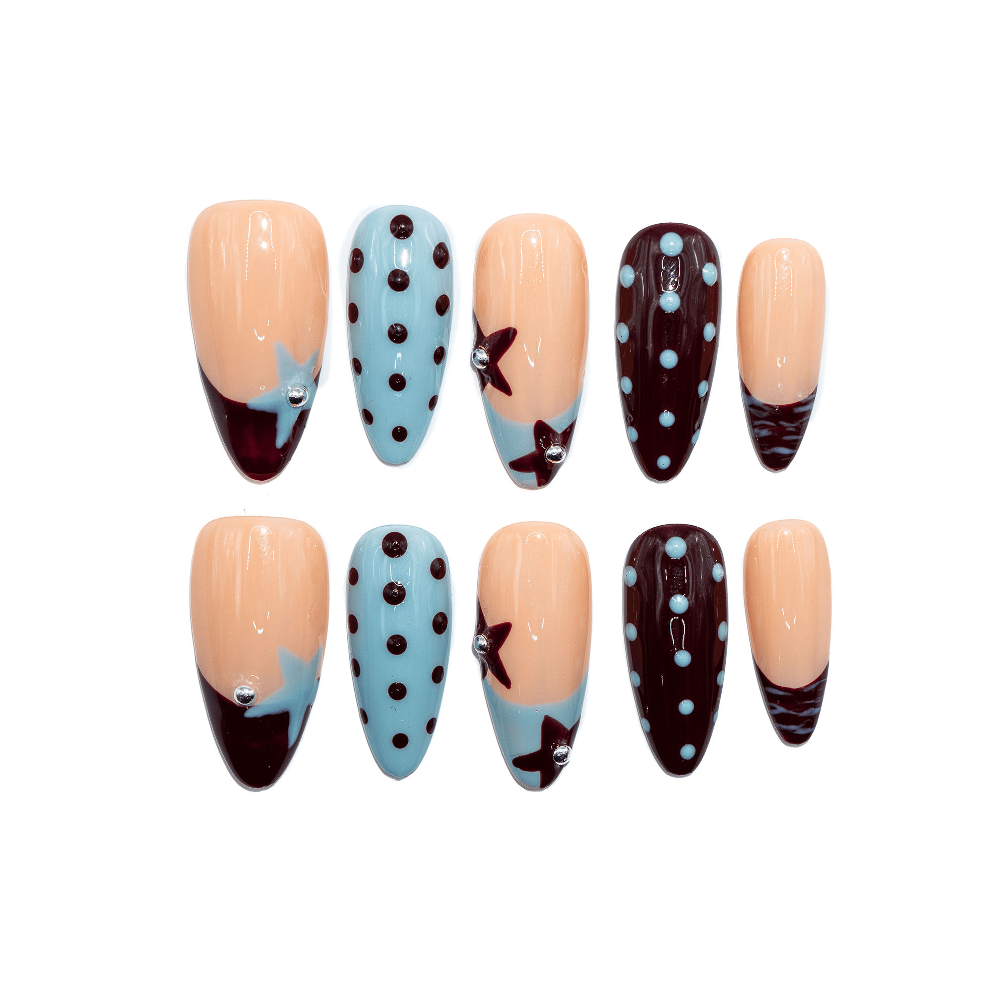 Starry Dot Chic almond polka dot press-on nails by Handora