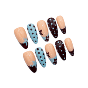 Starry Dot Chic almond press-on nails – design close-up by Handora