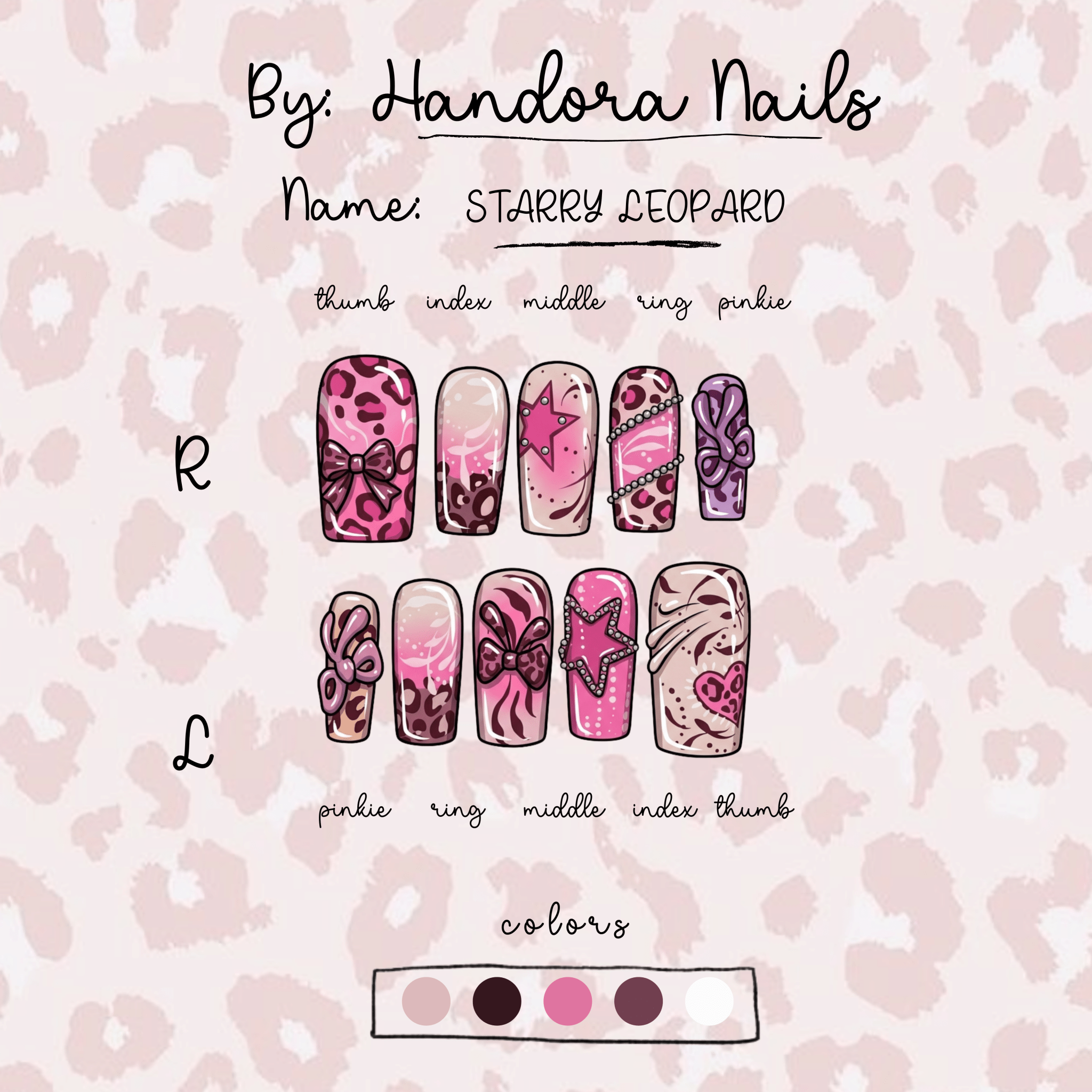 Starry Leopard press-on nails – design close-up by Handora