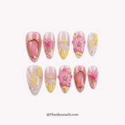 Starry Pink pink almond 3d press-on nails by Handora