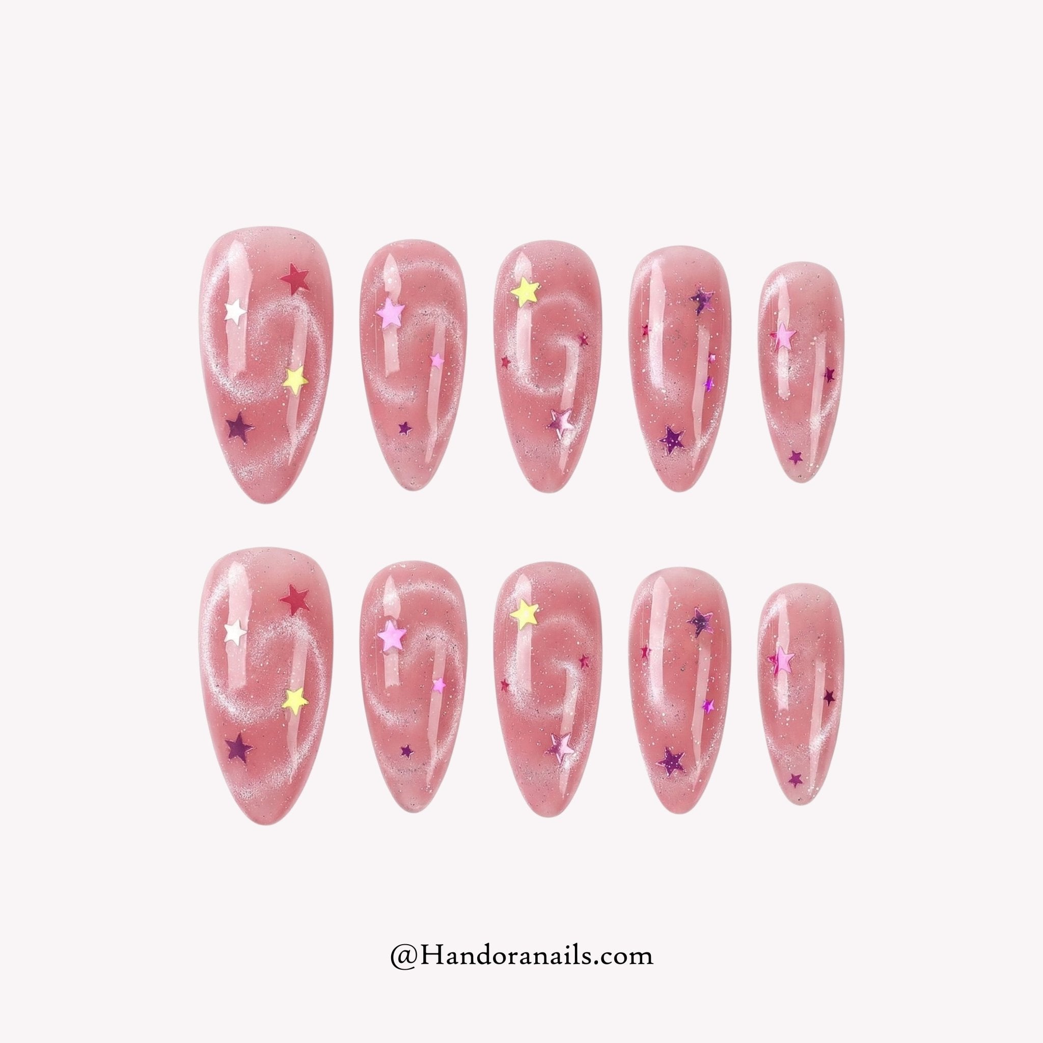 Stellar Aura almond press-on nails by Handora