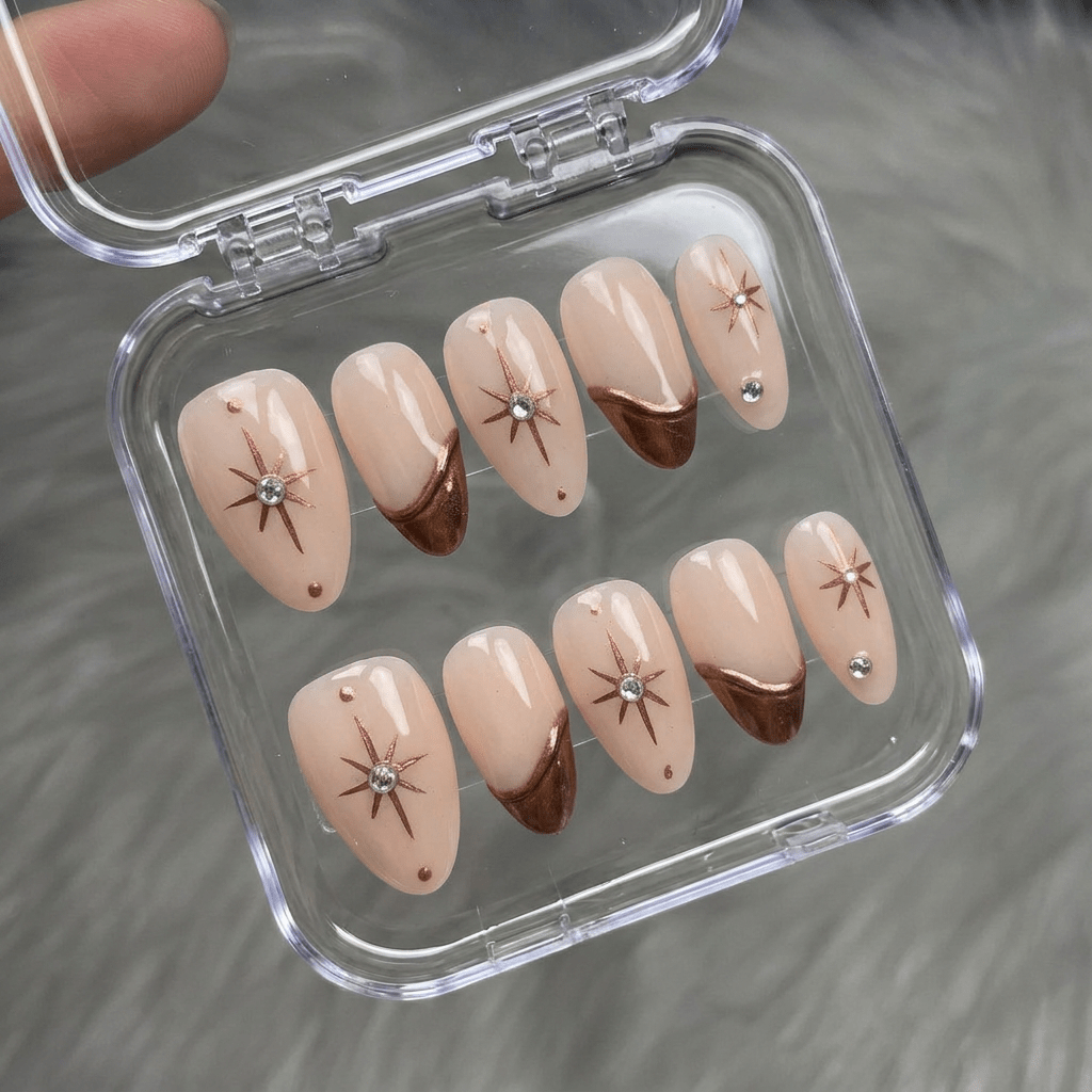 Stellar Aurora press-on nails – hand-painted reusable gel set by Handora