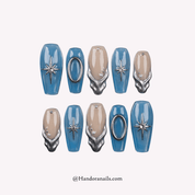 Stellar Chrome coffin 3d press-on nails by Handora