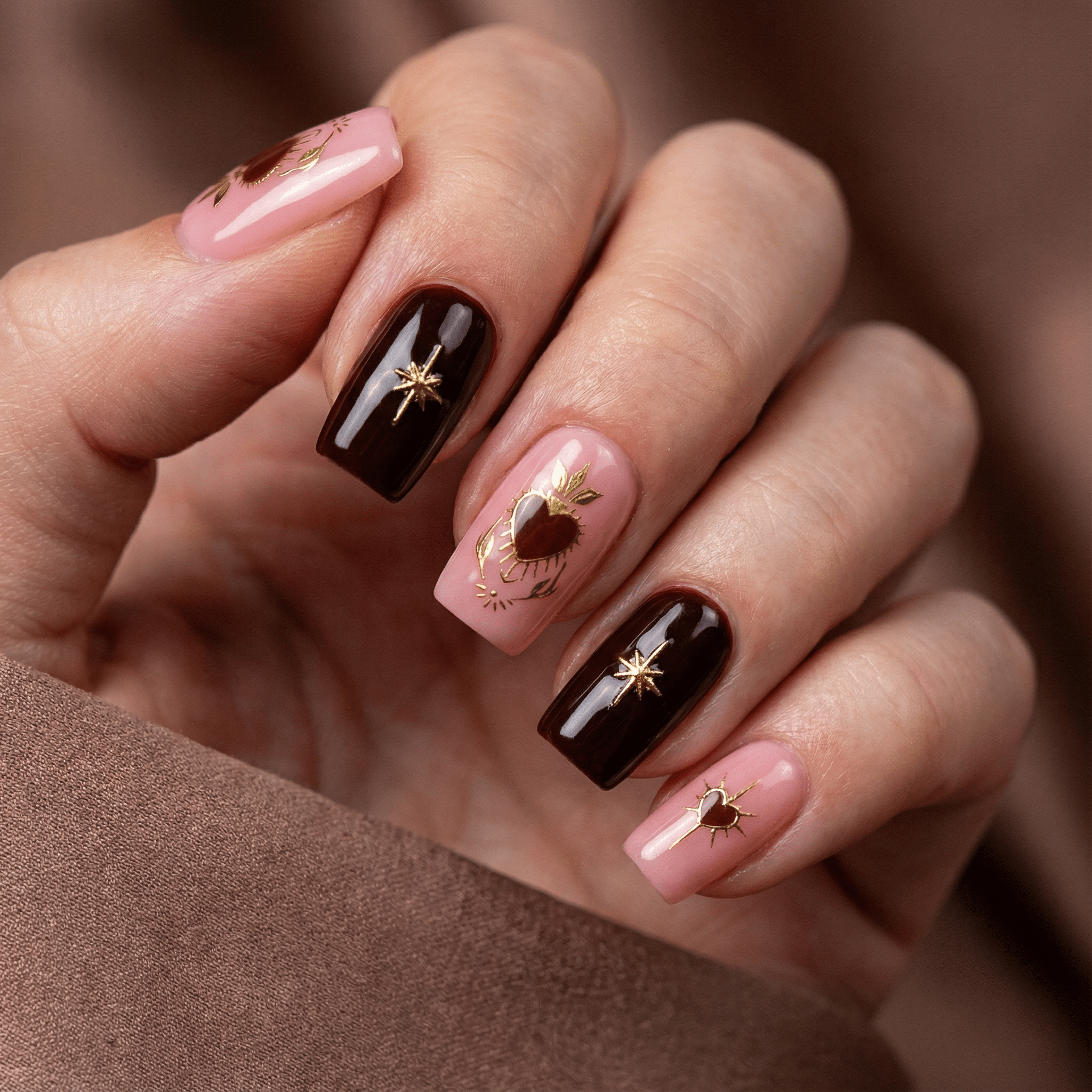 Stellar Heart press-on nails – hand-painted reusable gel set by Handora