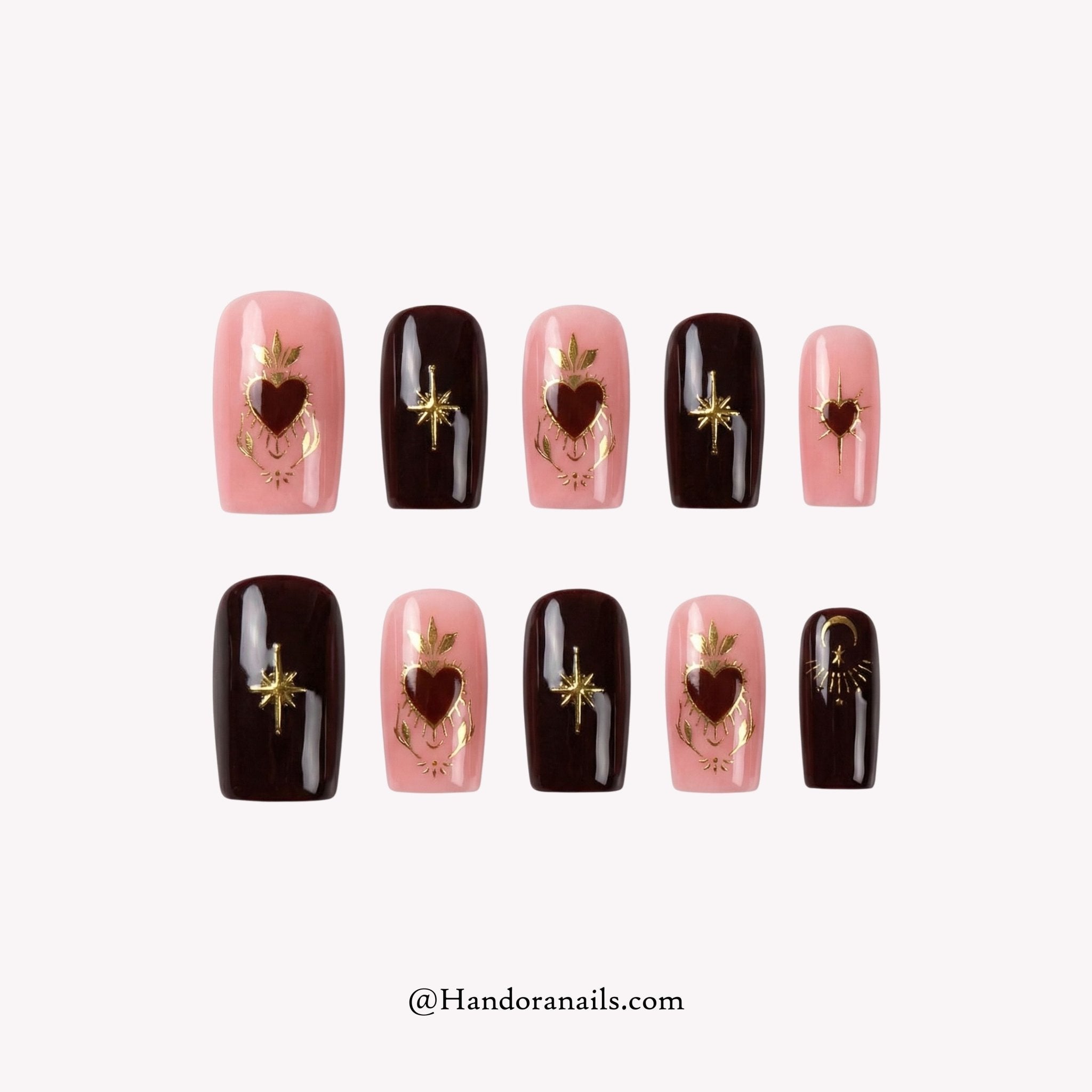 Stellar Heart square press-on nails by Handora