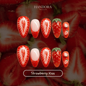 Strawberry Kiss press-on nails – design close-up by Handora