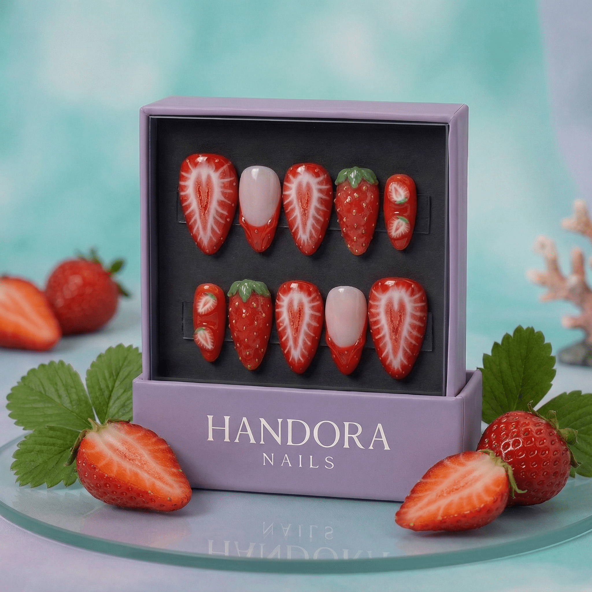 Strawberry Kiss press-on nails by Handora