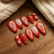 Strawberry Kiss press-on nails – hand-painted reusable gel set by Handora