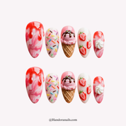Strawberry Sundae kawaii press-on nails by Handora