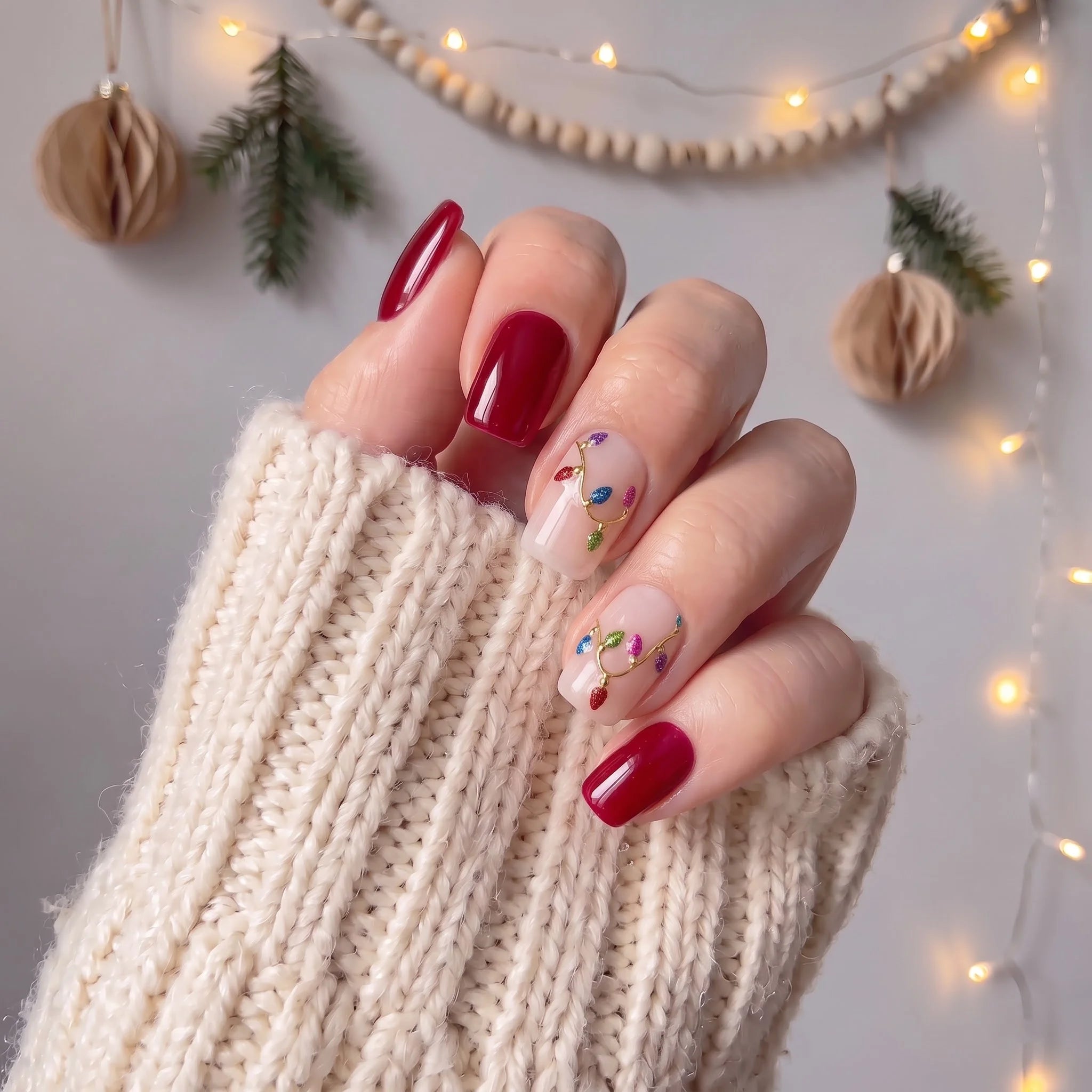 String Lights Christmas press-on nails - design view 4 by Handora Nails