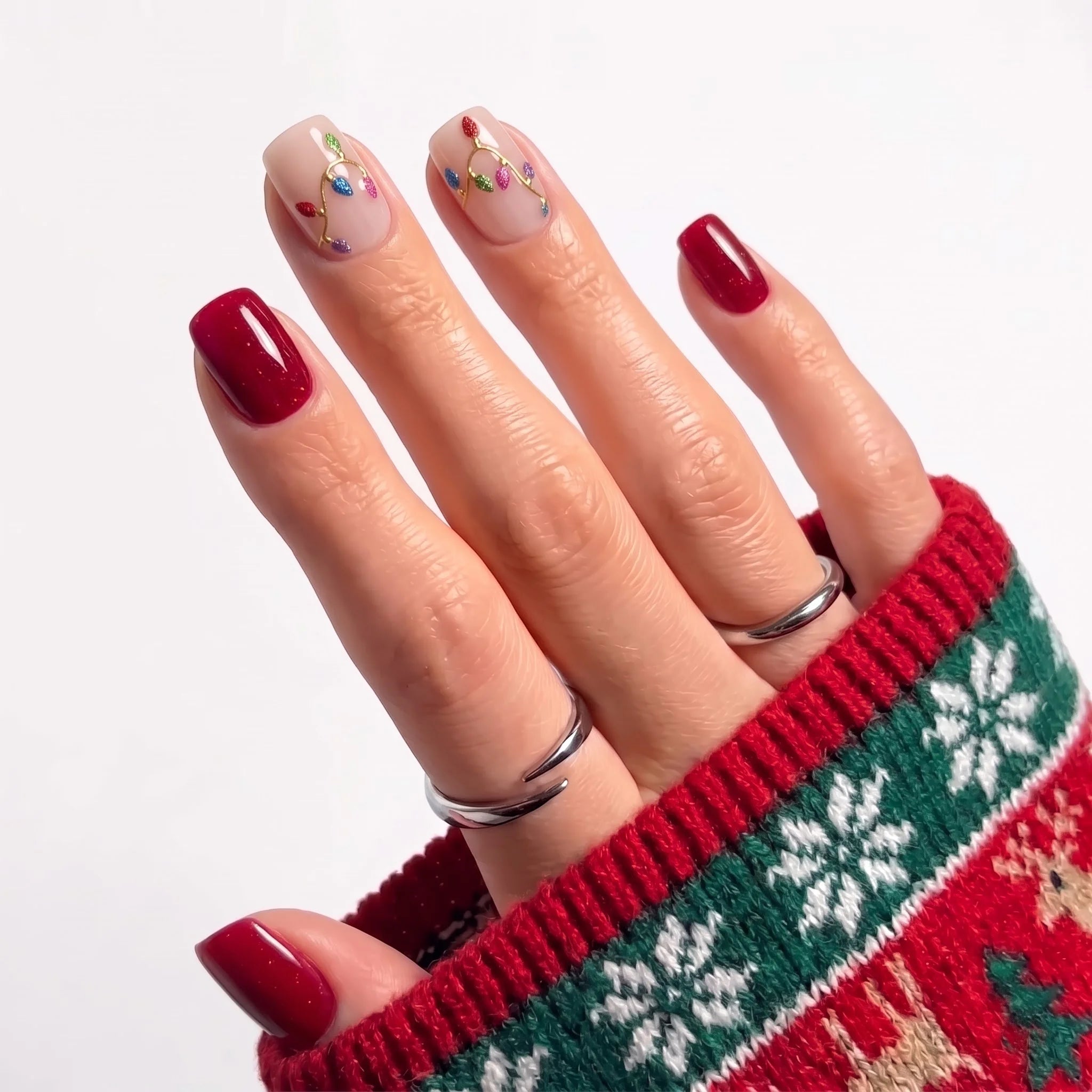 String Lights Christmas press-on nails - design view 7 by Handora Nails
