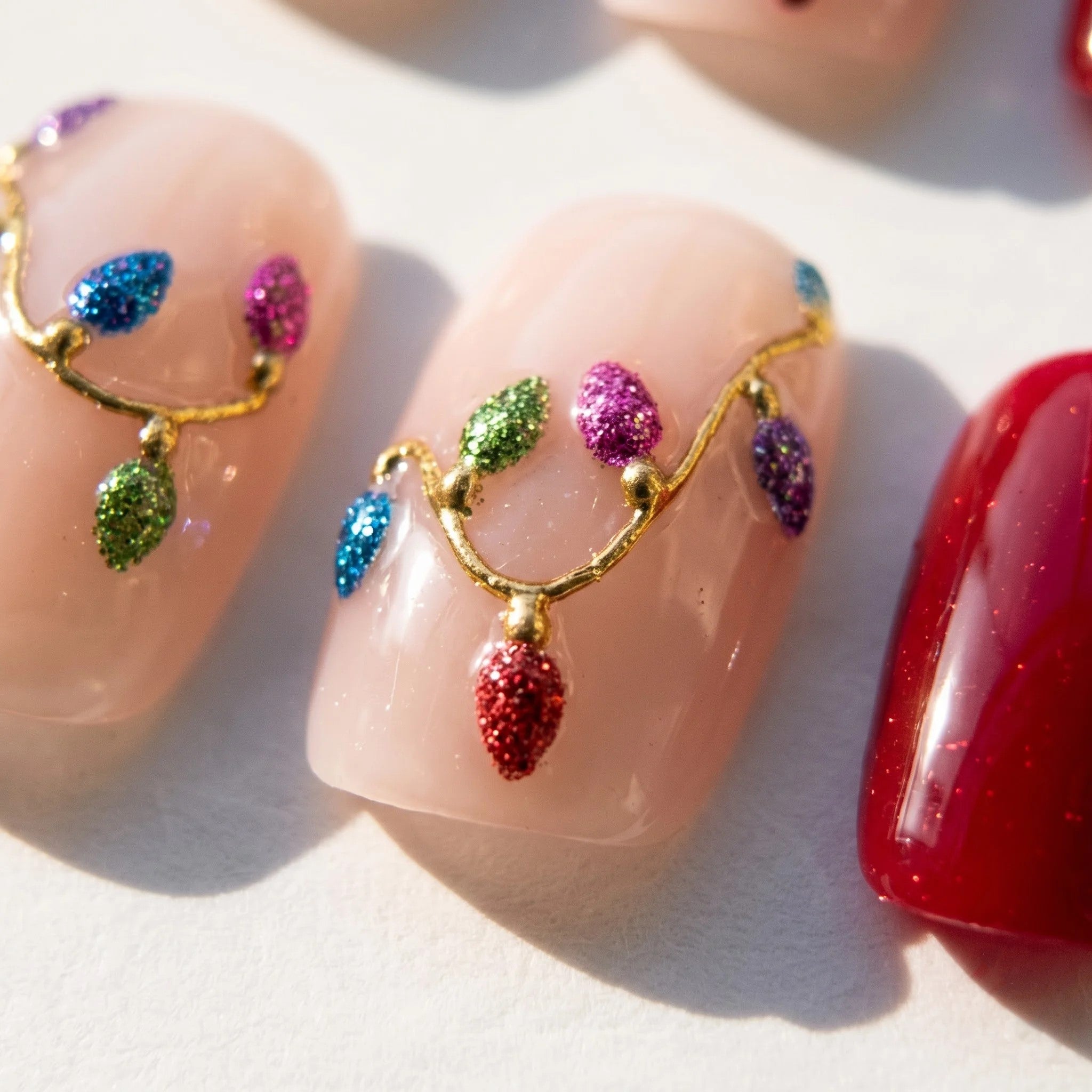 String Lights Christmas press-on nails - design view 8 by Handora Nails