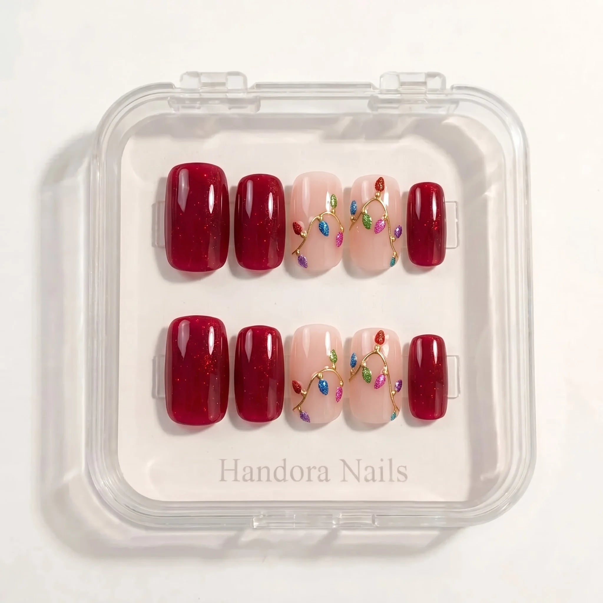 String Lights Christmas press-on nails - design view 9 by Handora Nails