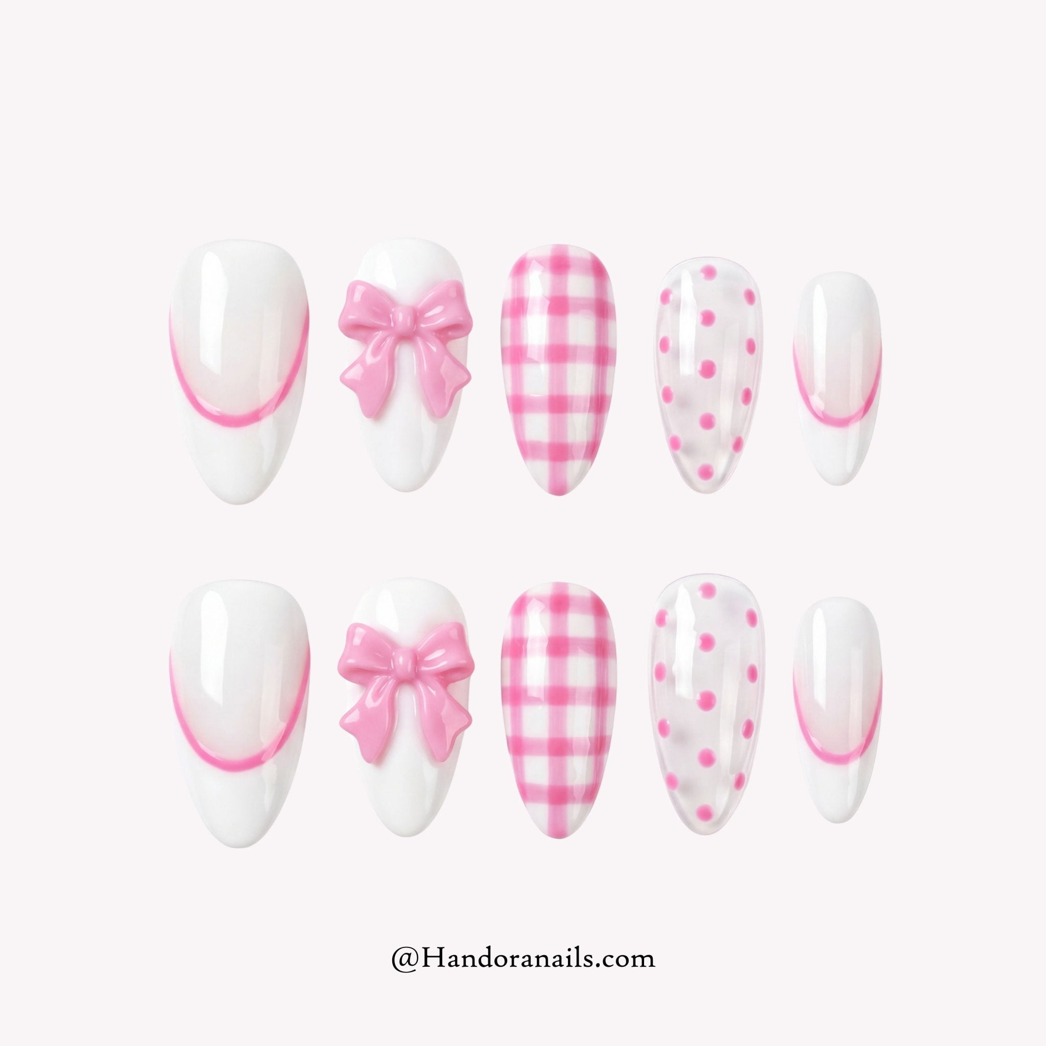Sugar Check almond 3d press-on nails by Handora