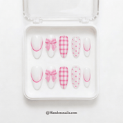 Sugar Check press-on nails – hand-painted reusable gel set by Handora