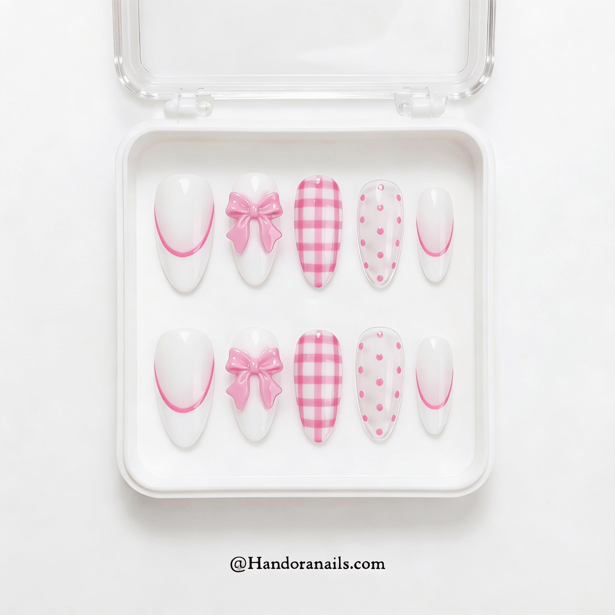 Sugar Check press-on nails – hand-painted reusable gel set by Handora