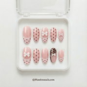 Sugar Ribbon oval press-on nails – design close-up by Handora