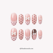 Sugar Ribbon oval polka dot press-on nails by Handora