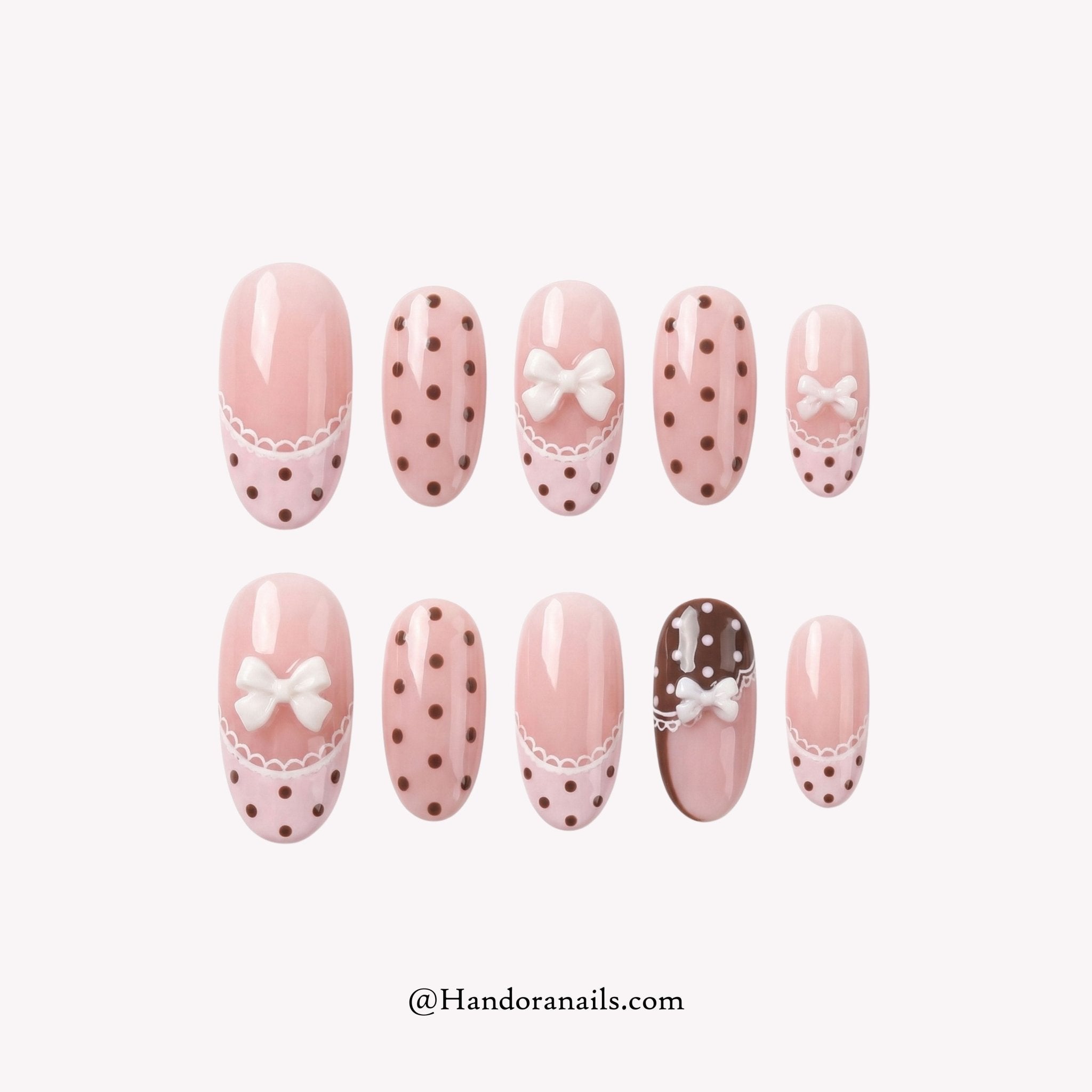Sugar Ribbon oval polka dot press-on nails by Handora