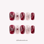 Sultry Ruby red cat eye press-on nails by Handora
