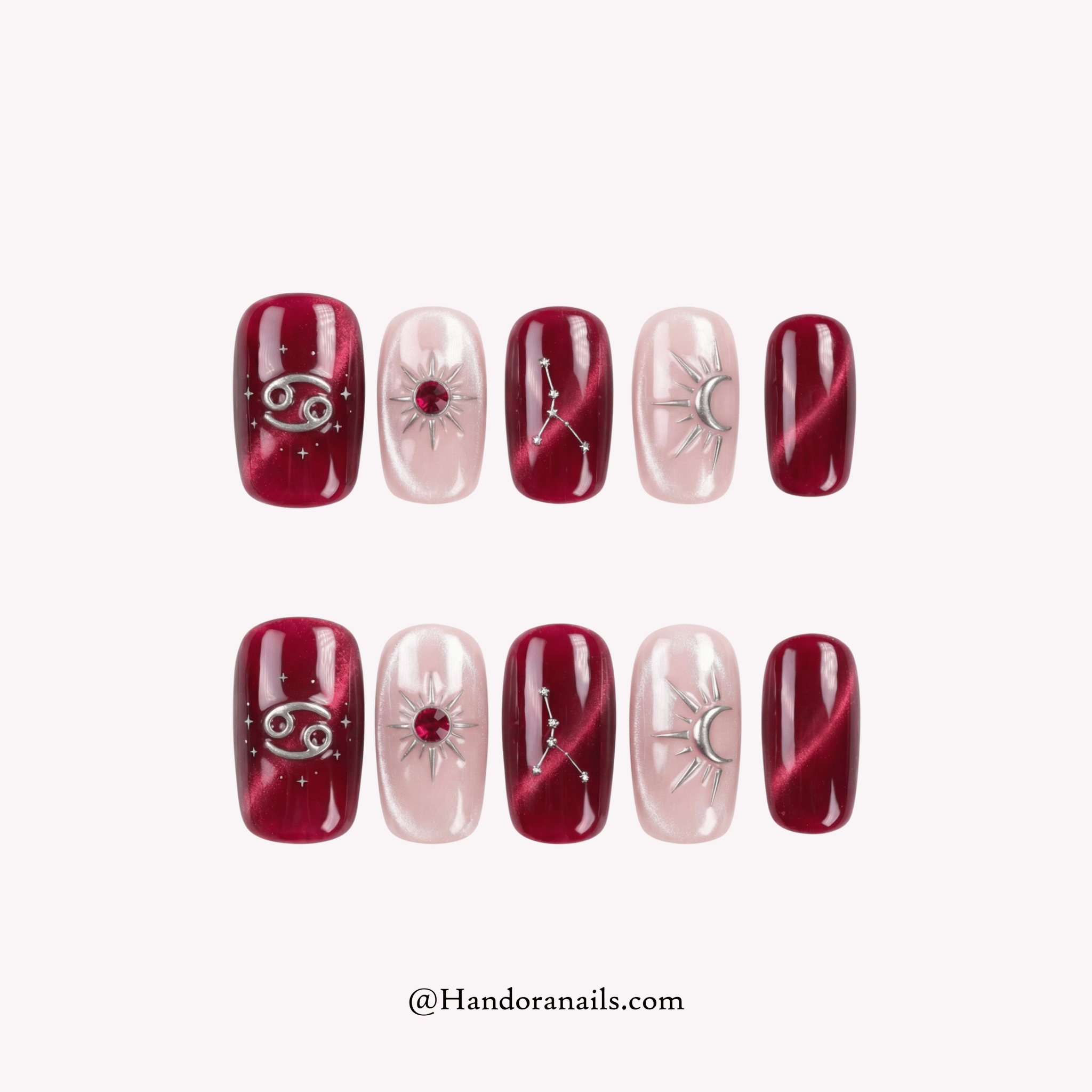 Sultry Ruby red cat eye press-on nails by Handora