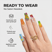 Summer Bloom coffin press-on nails – design close-up by Handora