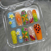 Summer Bloom floral nail design – handmade press-on nails by Handora