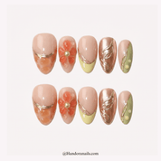 Summer Peach floral press-on nails by Handora