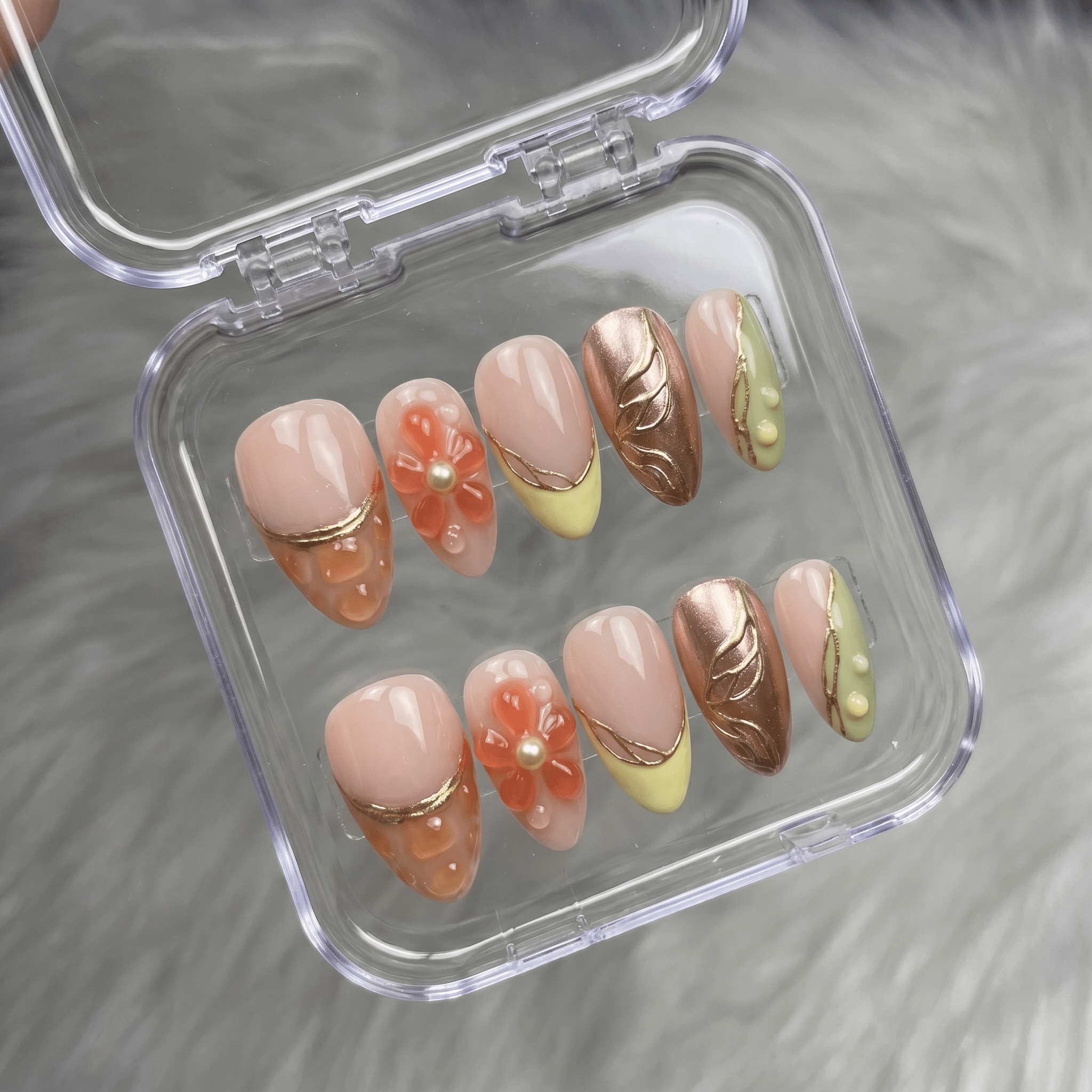 Summer Peach salon-quality handmade press-on nails by Handora