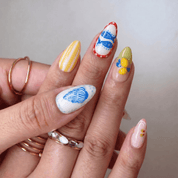 Summer Picnic floral nail design – handmade press-on nails by Handora