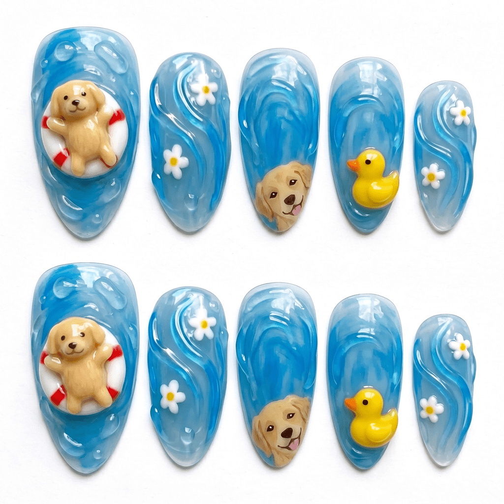 Summer Puppy salon-quality handmade press-on nails by Handora