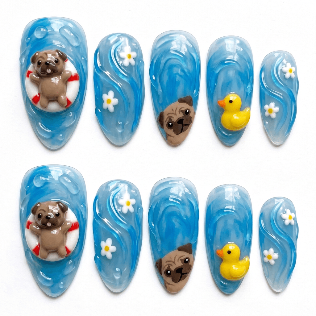 Summer Puppy - Handora Nails - almond nailsCustomcustom nail art