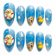Summer Puppy press-on nails – hand-painted reusable gel set by Handora