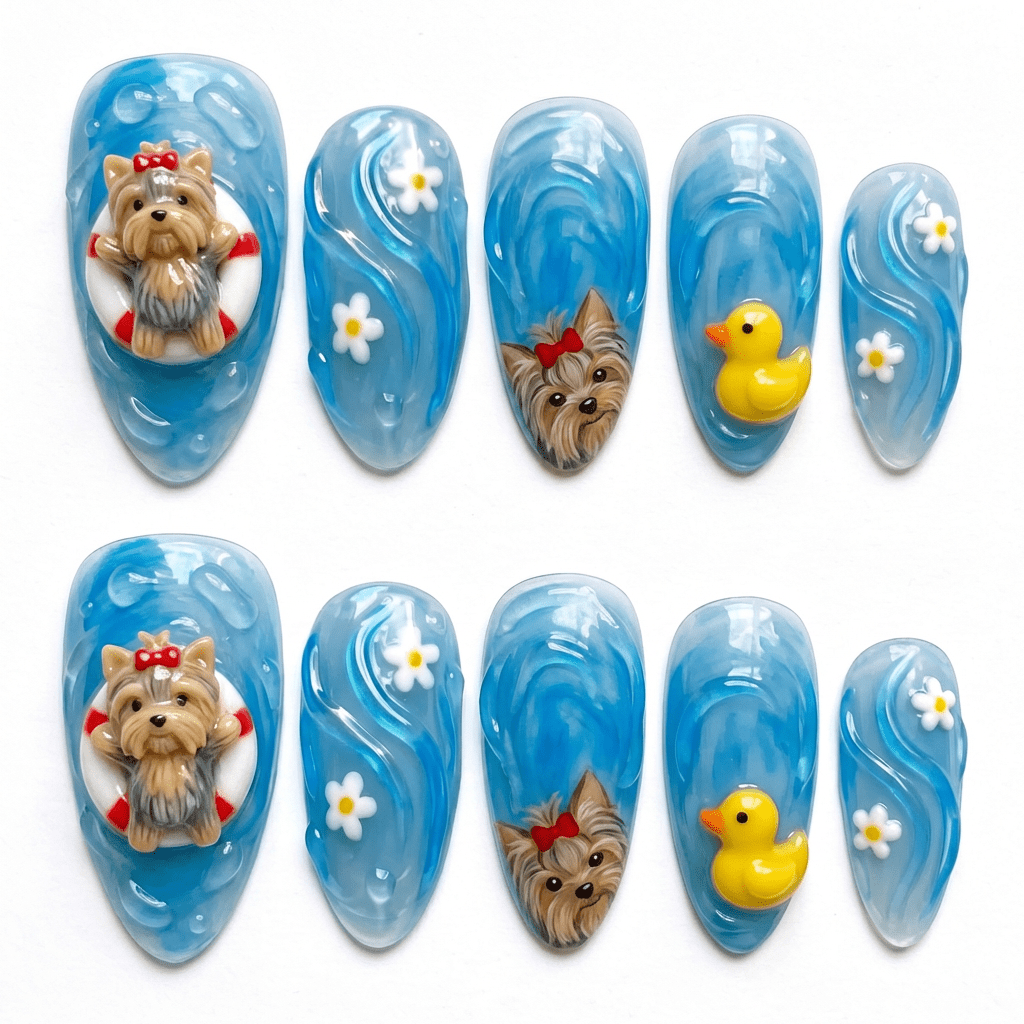 Summer Puppy - Handora Nails - almond nailsCustomcustom nail art