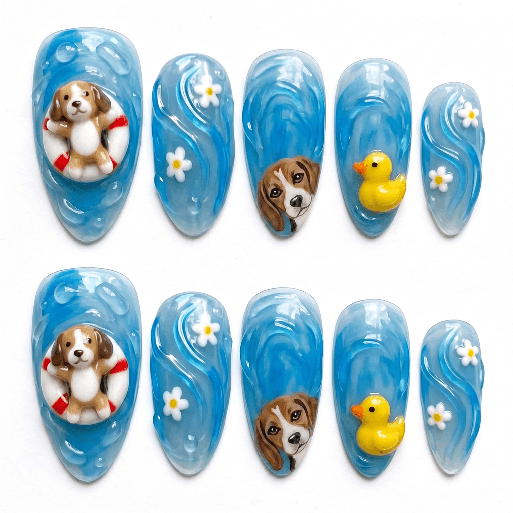 Summer Puppy salon-quality handmade press-on nails by Handora