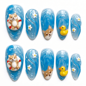 Summer Puppy - Handora Nails - almond nailsCustomcustom nail art