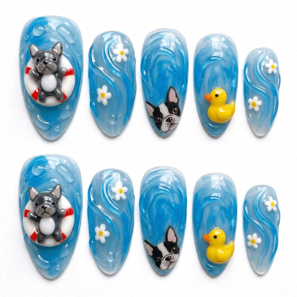 Summer Puppy full press-on nail set – sizes XS–L by Handora