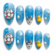 Summer Puppy - Handora Nails - almond nailsCustomcustom nail art