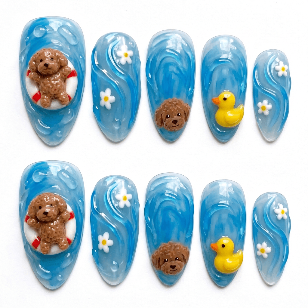Summer Puppy - Handora Nails - almond nailsCustomcustom nail art