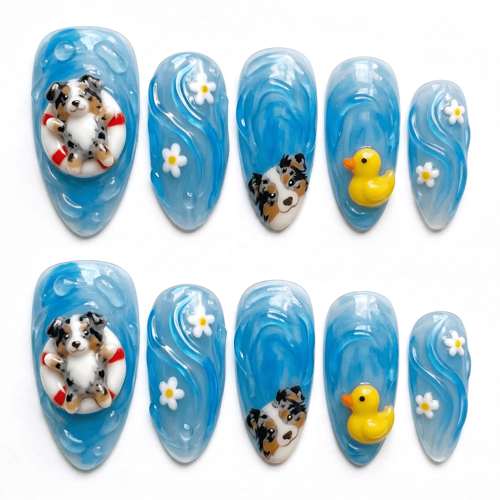 Summer Puppy press-on nails by Handora