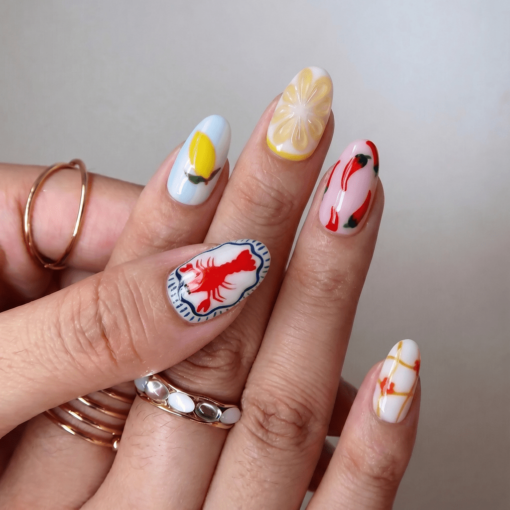 Summer Seafood full press-on nail set – sizes XS–L by Handora