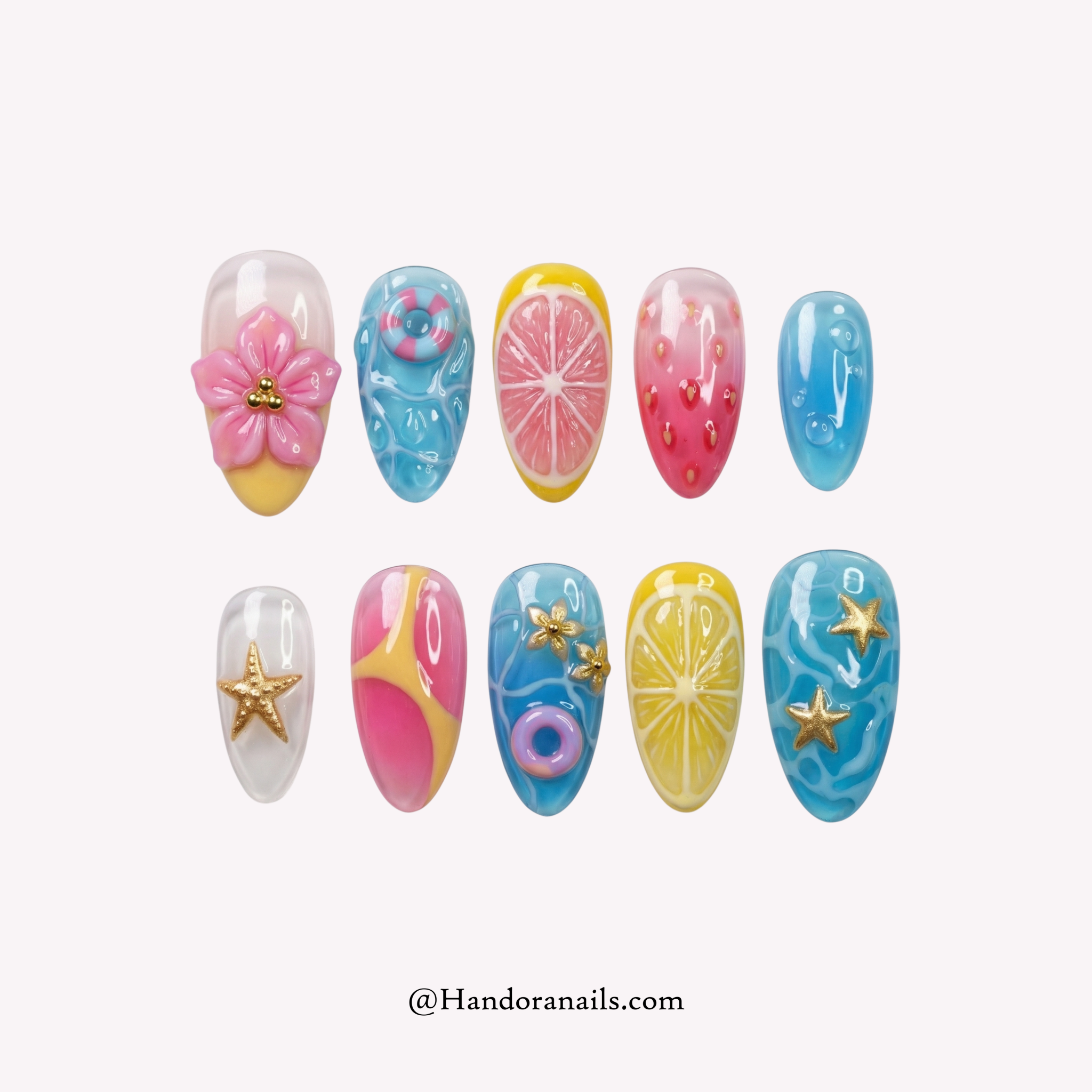 Summer Sorbet almond kawaii press-on nails by Handora