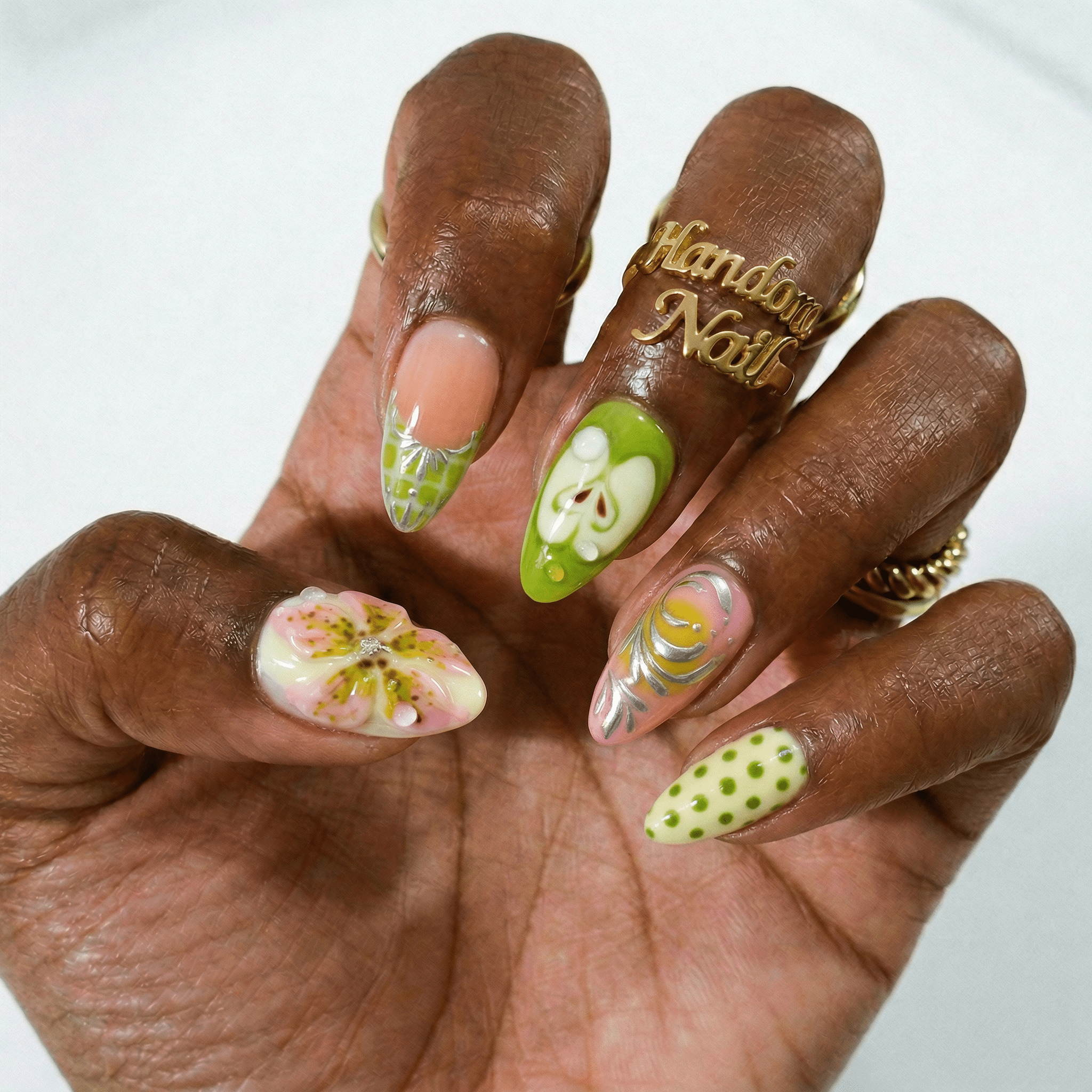 Summer Sparkle press-on nails – hand-painted reusable gel set by Handora